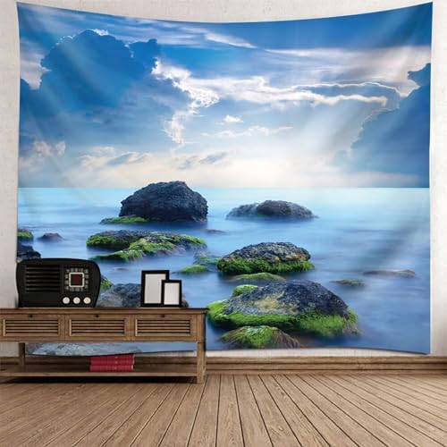 Tolldek Wandteppich Blau Grün 150 x 130 cm, Landschaft Natur Tapisserie Ozean Stein Wandbehang Wandbehänge für Schlafzimmer Wohnzimmer Kinderzimmer Tolldek Wandteppich Blau Grün 150 x 130 cm, Landschaft Natur Tapisserie Ozean Stein Wandbehang Wandbehänge für Schlafzimmer Wohnzimmer Kinderzimmer von Tolldek
