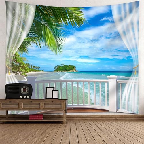Tolldek Wandteppich Blau Grün 150 x 130 cm, Landschaft Natur Wandbehang Balkon Meer Kokosnusspalme Wandteppiche Wandtücher Geeignet für Raumdekoration, Wanddekorationskunst Tolldek Wandteppich Blau Grün 150 x 130 cm, Landschaft Natur Wandbehang Balkon Meer Kokosnusspalme Wandteppiche Wandtücher Geeignet für Raumdekoration, Wanddekorationskunst von Tolldek
