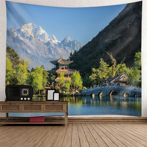 Tolldek Wandteppich Blau Grün 150 x 130 cm, Natur Landschaft Tapisserie Wandbehang See Baum Stupa Berg Wandbehang Wandtücher für Wohnheim Wanddeko Tolldek Wandteppich Blau Grün 150 x 130 cm, Natur Landschaft Tapisserie Wandbehang See Baum Stupa Berg Wandbehang Wandtücher für Wohnheim Wanddeko von Tolldek