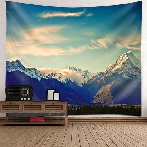 Tolldek Wandteppich Blau Grün 300 x 256 cm, Landschaft Natur Tapisserie Wandbehang Schneeberg Wandbehang Wandtücher für Tischdecke Schlafzimmer Decor von Tolldek