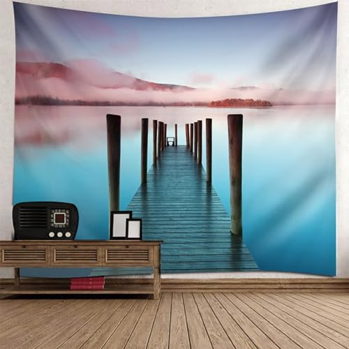 Tolldek Wandteppich Blau Grün Grau 200 x 200 cm, Natur Landschaft Wandteppiche See Hölzerne Brücke Tapisserie Wandtücher für Wohnzimmer Dekor, Schlafzimmer Tolldek Wandteppich Blau Grün Grau 200 x 200 cm, Natur Landschaft Wandteppiche See Hölzerne Brücke Tapisserie Wandtücher für Wohnzimmer Dekor, Schlafzimmer von Tolldek