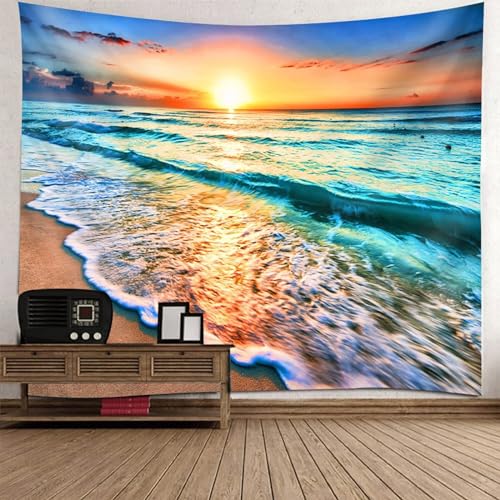 Tolldek Wandteppich Blau Grün Orange 200 x 200 cm, Natur Landschaft Tapisserie Meeresufer Sonnenaufgang Tapisserie Wandbehang Wandbehänge für Wohnzimmer Dekor, Schlafzimmer Tolldek Wandteppich Blau Grün Orange 200 x 200 cm, Natur Landschaft Tapisserie Meeresufer Sonnenaufgang Tapisserie Wandbehang Wandbehänge für Wohnzimmer Dekor, Schlafzimmer von Tolldek