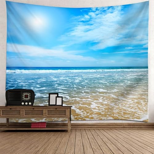 Tolldek Wandteppich Blau Weiß 200 x 200 cm, Natur Landschaft Wandteppiche Meer Himmel Tapisserie Wandbehang Wandbehänge für Schlafzimmer Wohnzimmer Kinderzimmer von Tolldek