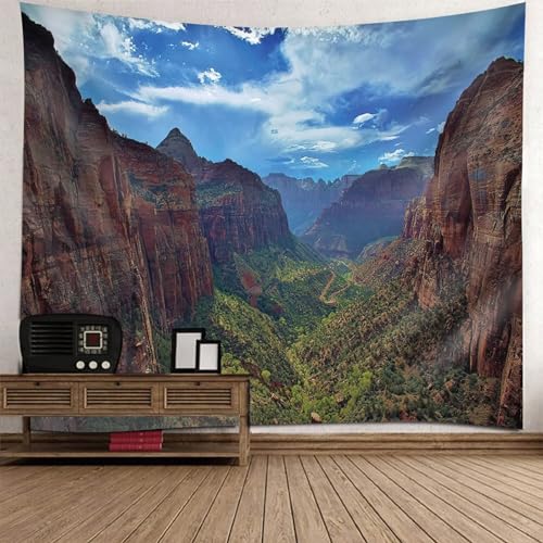 Tolldek Wandteppich Braun Blau Grün 150 x 130 cm, Natur Landschaft Wandtuch Berg Wandteppiche Wandbehänge für Tischdecke Schlafzimmer Decor von Tolldek