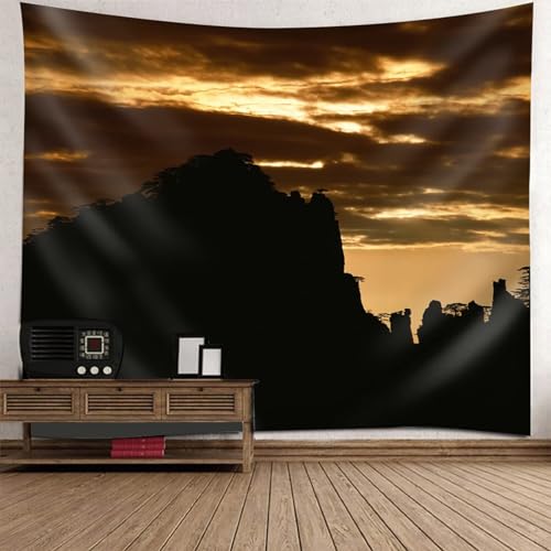 Tolldek Wandteppich Braun Schwarz 300 x 256 cm, Natur Landschaft Wandtuch Sonnenuntergang Berg Tapisserie Wandtücher für Tischdecke Wohnzimmer Schlafzimmer Decor von Tolldek