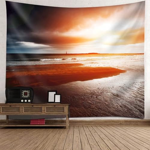 Tolldek Wandteppich Grau Orange Braun 200 x 200 cm, Natur Landschaft Wandtuch Meer Strand Leuchtturm Wandteppiche Wandtücher für Wohnzimmer Decor Tolldek Wandteppich Grau Orange Braun 200 x 200 cm, Natur Landschaft Wandtuch Meer Strand Leuchtturm Wandteppiche Wandtücher für Wohnzimmer Decor von Tolldek