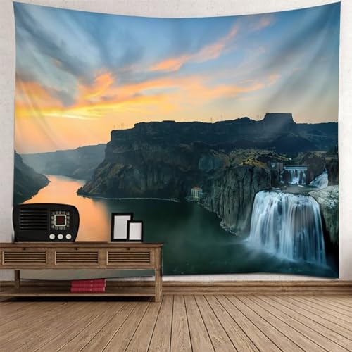 Tolldek Wandteppich Grau Weiß 200 x 200 cm, Landschaft Natur Wandtuch Berg Wasserfall Fluss Wandbehang Wandbehänge Dekoration für Wohnung von Tolldek