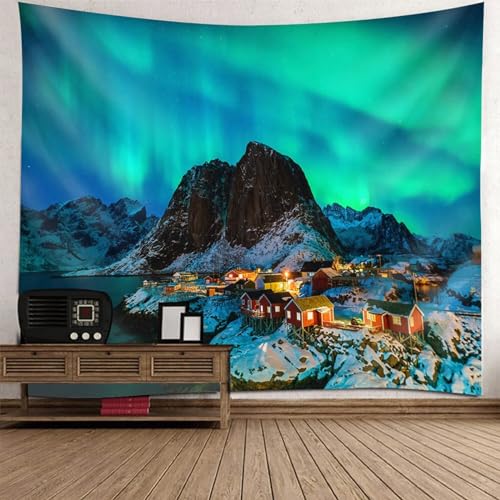 Tolldek Wandteppich Grün Blau Grau 150 x 130 cm, Natur Landschaft Tapisserie Wandbehang Aurora Berg Dorf Tapisserie Wandtücher Wand Deokration Tolldek Wandteppich Grün Blau Grau 150 x 130 cm, Natur Landschaft Tapisserie Wandbehang Aurora Berg Dorf Tapisserie Wandtücher Wand Deokration von Tolldek