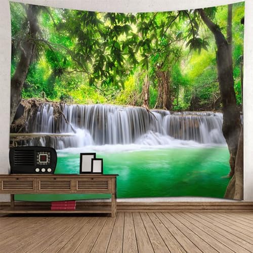 Tolldek Wandteppich Grün Braun 300 x 256 cm, Landschaft Natur Wandtuch Baum Fluss Wandteppiche Wandbehänge für Tischdecke Schlafzimmer Decor von Tolldek