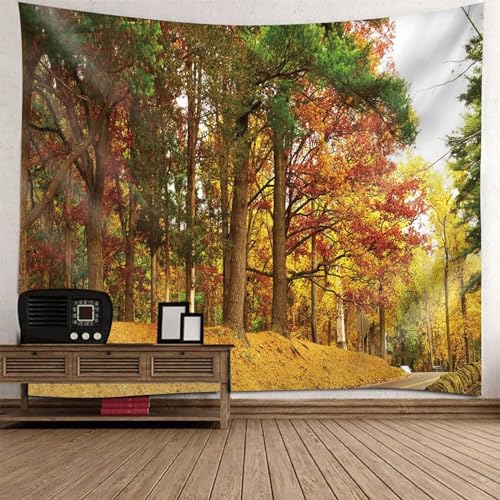 Tolldek Wandteppich Grün Gelb 150 x 130 cm, Landschaft Natur Tapisserie Herbst Baum Tapisserie Wandbehang Wandtücher für Wohnzimmer von Tolldek