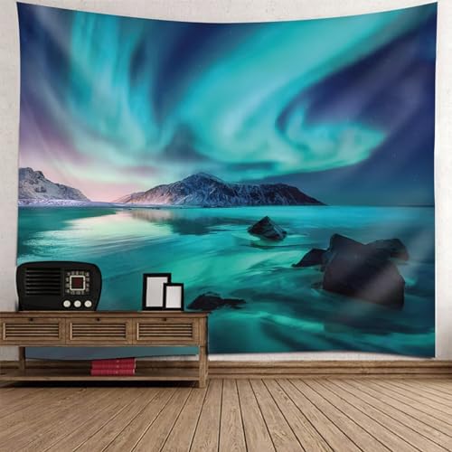 Tolldek Wandteppich Grün Grau 200 x 200 cm, Landschaft Natur Wandtuch Aurora Berg See Tapisserie Wandbehänge für Wohnzimmer Wanddeko Tolldek Wandteppich Grün Grau 200 x 200 cm, Landschaft Natur Wandtuch Aurora Berg See Tapisserie Wandbehänge für Wohnzimmer Wanddeko von Tolldek