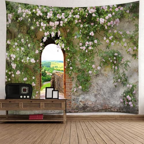Tolldek Wandteppich Grün Rose 200 x 200 cm, Landschaft Natur Tapisserie Wandbehang Blumen Wand Wandtuch Wandbehänge für Tischdecke Wohnzimmer Decor von Tolldek