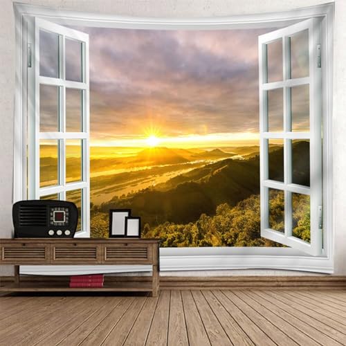 Tolldek Wandteppich Landschaft Natur 150 x 150 cm, Fenster Berg Sonnenuntergang Tapisserie Wandbehang Weiß Orange Wandtuch Tapestry für Tischdecke Schlafzimmer Decor Tolldek Wandteppich Landschaft Natur 150 x 150 cm, Fenster Berg Sonnenuntergang Tapisserie Wandbehang Weiß Orange Wandtuch Tapestry für Tischdecke Schlafzimmer Decor von Tolldek
