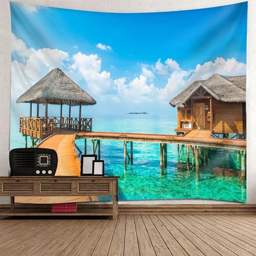 Tolldek Wandteppich Landschaft Natur 240 x 220 cm, Meeresufer Hölzerne Brücke Kabine Tapisserie Blau Grün Braun Wandteppiche Tapestry für Wohnzimmer, Wohndekor Tolldek Wandteppich Landschaft Natur 240 x 220 cm, Meeresufer Hölzerne Brücke Kabine Tapisserie Blau Grün Braun Wandteppiche Tapestry für Wohnzimmer, Wohndekor von Tolldek