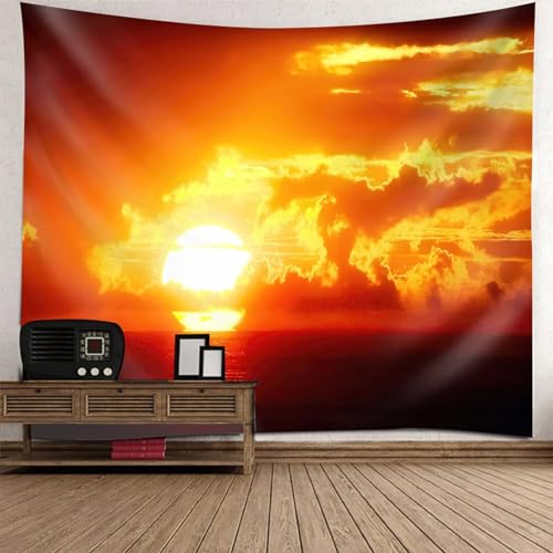 Tolldek Wandteppich Landschaft Natur 240 x 220 cm, Sonnenuntergang Meer Wandbehang Orange Schwarz Tapisserie Wandbehang Hausdekor für Tischdecke Schlafzimmer Decor von Tolldek