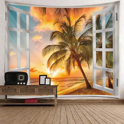 Tolldek Wandteppich Landschaft Natur 350 x 256 cm, Fenster Strand Sonnenuntergänge Wandteppiche Weiß Grün Orange Tapisserie Wandbehang Tapestry Zubehör für Schlafzimmer Wohnzimmer Kinderzimmer Tolldek Wandteppich Landschaft Natur 350 x 256 cm, Fenster Strand Sonnenuntergänge Wandteppiche Weiß Grün Orange Tapisserie Wandbehang Tapestry Zubehör für Schlafzimmer Wohnzimmer Kinderzimmer von Tolldek