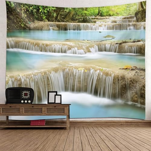 Tolldek Wandteppich Landschaft Natur 350 x 256 cm, Fluss Baum Tapisserie Wandbehang Braun Grün Wandbehang Tapestry für Tischdecke Wohnzimmer Decor von Tolldek