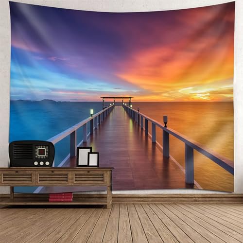 Tolldek Wandteppich Landschaft Natur 350 x 256 cm, Meeresufer Hölzerne Brücke Wandtuch Orange Blau Lila Wandteppiche Hausdekor für Tischdecke Wohnzimmer Decor Tolldek Wandteppich Landschaft Natur 350 x 256 cm, Meeresufer Hölzerne Brücke Wandtuch Orange Blau Lila Wandteppiche Hausdekor für Tischdecke Wohnzimmer Decor von Tolldek