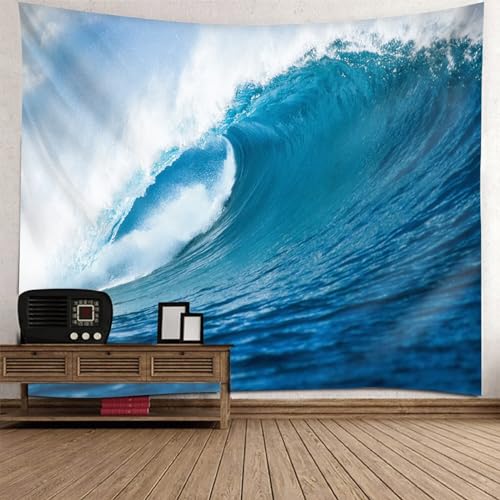 Tolldek Wandteppich Landschaft Natur 350 x 256 cm, Ozean Meereswelle Tapisserie Wandbehang Blau Wandteppiche Tapestry für Tischdecke Schlafzimmer Decor von Tolldek