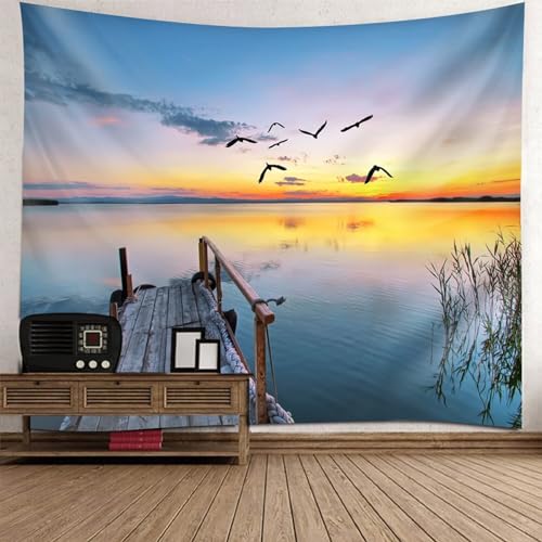 Tolldek Wandteppich Landschaft Natur 350 x 256 cm, See Hölzerne Brücke Vogel Wandteppiche Grau Blau Orange Tapisserie Hausdekor Geeignet für Wanddekorationskunst Tolldek Wandteppich Landschaft Natur 350 x 256 cm, See Hölzerne Brücke Vogel Wandteppiche Grau Blau Orange Tapisserie Hausdekor Geeignet für Wanddekorationskunst von Tolldek