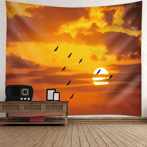 Tolldek Wandteppich Landschaft Natur 350 x 256 cm, Sonnenuntergang Vogel Tapisserie Orange Schwarz Wandbehang Tapestry für Wohnheim Tolldek Wandteppich Landschaft Natur 350 x 256 cm, Sonnenuntergang Vogel Tapisserie Orange Schwarz Wandbehang Tapestry für Wohnheim von Tolldek