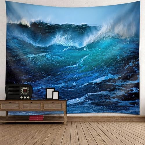 Tolldek Wandteppich Landschaft Natur Blau, Tapisserie Ozean Meereswelle Wandbehang Tuch für Tischdecke Wohnzimmer Decor, 210 x 140 cm von Tolldek