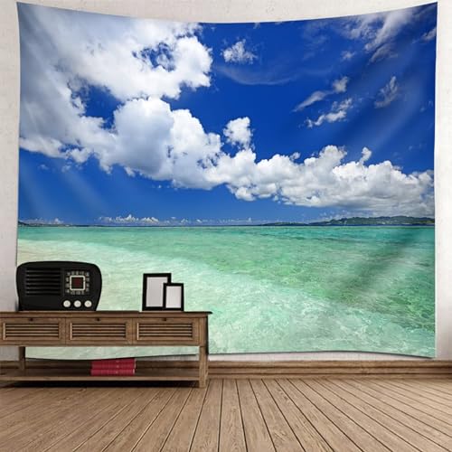 Tolldek Wandteppich Landschaft Natur Blau Grün, Tapisserie Meer Himmel Wandteppiche Heimdekorationen für Tischdecke Wohnzimmer Decor, 210 x 140 cm von Tolldek