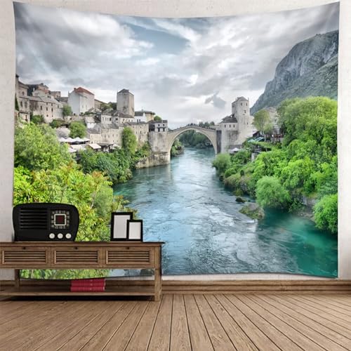 Tolldek Wandteppich Landschaft Natur Grün Grau, Wandteppiche Dorf Fluss Wandtuch Heimdekorationen Geeignet für Raumdekoration, Wanddekorationskunst, 210 x 140 cm Tolldek Wandteppich Landschaft Natur Grün Grau, Wandteppiche Dorf Fluss Wandtuch Heimdekorationen Geeignet für Raumdekoration, Wanddekorationskunst, 210 x 140 cm von Tolldek