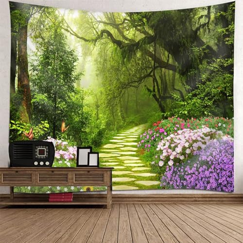 Tolldek Wandteppich Landschaft Natur Grün Rose Lila, Wandteppiche Blumen Baum Steinweg Wandtuch Tuch Geeignet für Raumdekoration, Wanddekorationskunst, 260 x 240 cm Tolldek Wandteppich Landschaft Natur Grün Rose Lila, Wandteppiche Blumen Baum Steinweg Wandtuch Tuch Geeignet für Raumdekoration, Wanddekorationskunst, 260 x 240 cm von Tolldek