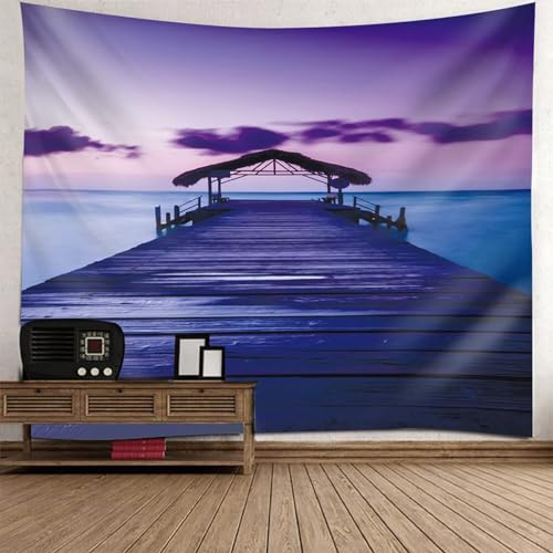 Tolldek Wandteppich Landschaft Natur Lila, Tapisserie Meeresufer Hölzerne Brücke Wandbehang Heimdekorationen für Wohnzimmer, Wohndekor, 210 x 140 cm Tolldek Wandteppich Landschaft Natur Lila, Tapisserie Meeresufer Hölzerne Brücke Wandbehang Heimdekorationen für Wohnzimmer, Wohndekor, 210 x 140 cm von Tolldek