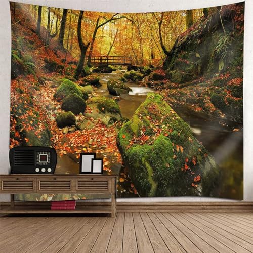 Tolldek Wandteppich Landschaft Natur Orange Grün, Tapisserie Wandbehang Baum Brücken Bach Wandbehang Heimdekorationen für Wohnzimmer Wohnheim Wanddeko, 210 x 140 cm Tolldek Wandteppich Landschaft Natur Orange Grün, Tapisserie Wandbehang Baum Brücken Bach Wandbehang Heimdekorationen für Wohnzimmer Wohnheim Wanddeko, 210 x 140 cm von Tolldek