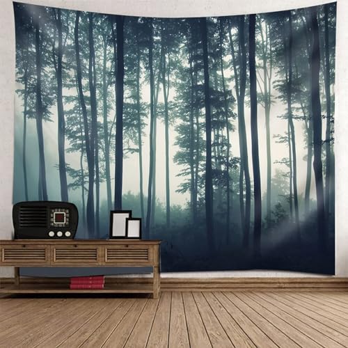 Tolldek Wandteppich Landschaft Natur Schwarz, Tapisserie Wandbehang Wald Baum Wandtuch Tuch für Tischdecke Schlafzimmer Decor, 260 x 240 cm von Tolldek