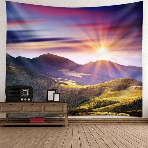 Tolldek Wandteppich Lila Grün 200 x 200 cm, Landschaft Natur Tapisserie Wandbehang Sonnenaufgang Berg Wandbehang Wandtücher für Wohnzimmer Dekor, Schlafzimmer Tolldek Wandteppich Lila Grün 200 x 200 cm, Landschaft Natur Tapisserie Wandbehang Sonnenaufgang Berg Wandbehang Wandtücher für Wohnzimmer Dekor, Schlafzimmer von Tolldek