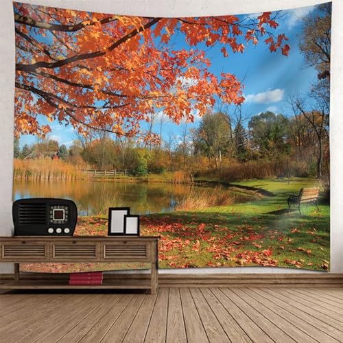 Tolldek Wandteppich Natur Landschaft 150 x 150 cm, Ahorn Baum See Wandteppiche Orange Grün Wandtuch Tapestry für Tischdecke Wohnzimmer Schlafzimmer Decor Tolldek Wandteppich Natur Landschaft 150 x 150 cm, Ahorn Baum See Wandteppiche Orange Grün Wandtuch Tapestry für Tischdecke Wohnzimmer Schlafzimmer Decor von Tolldek