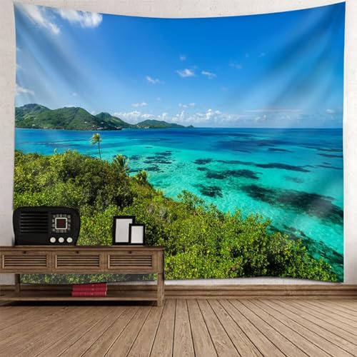 Tolldek Wandteppich Natur Landschaft 150 x 150 cm, Baum Berg Meer Tapisserie Blau Grün Tapisserie Wandbehang Hausdekor für Wohnheim Schlafazimmer Tolldek Wandteppich Natur Landschaft 150 x 150 cm, Baum Berg Meer Tapisserie Blau Grün Tapisserie Wandbehang Hausdekor für Wohnheim Schlafazimmer von Tolldek