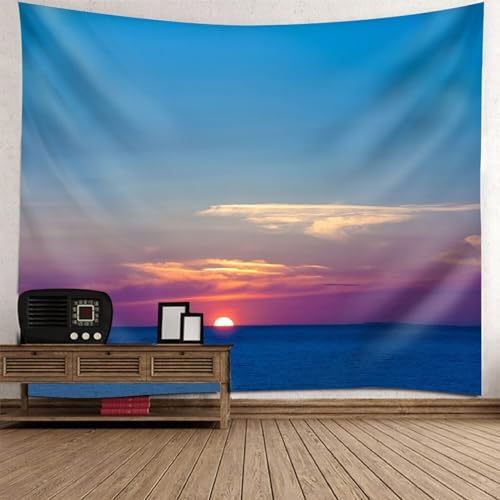 Tolldek Wandteppich Natur Landschaft 150 x 150 cm, Meeresufer Sonnenuntergang Tapisserie Wandbehang Blau Lila Wandtuch Hausdekor für Tischdecke Wohnzimmer Schlafzimmer Decor von Tolldek