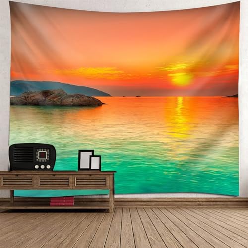 Tolldek Wandteppich Natur Landschaft 150 x 150 cm, Meeresufer Sonnenuntergang Wandteppiche Orange Grün Wandbehang Tapestry für Schlafzimmer Tolldek Wandteppich Natur Landschaft 150 x 150 cm, Meeresufer Sonnenuntergang Wandteppiche Orange Grün Wandbehang Tapestry für Schlafzimmer von Tolldek