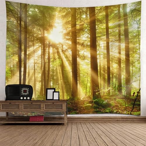 Tolldek Wandteppich Natur Landschaft 240 x 220 cm, Baum Sonnenlicht Dschungel Wandtuch Braun Grün Wandbehang Hausdekor für Tischdecke Schlafzimmer Decor von Tolldek