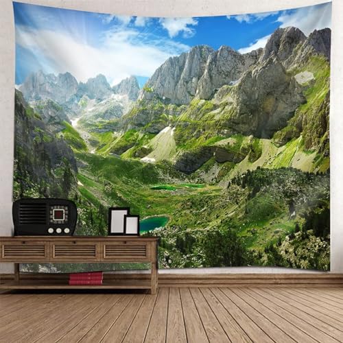 Tolldek Wandteppich Natur Landschaft 240 x 220 cm, Berg Tapisserie Wandbehang Blau Grün Wandteppiche Tapestry für Tischdecke Schlafzimmer Decor von Tolldek