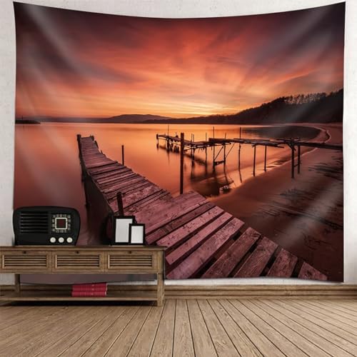 Tolldek Wandteppich Natur Landschaft 240 x 220 cm, Meeresufer Hölzerne Brücke Sonnenuntergänge Wandteppiche Orange Braun Wandtuch Hausdekor für Wohnzimmer Dekor, Schlafzimmer Tolldek Wandteppich Natur Landschaft 240 x 220 cm, Meeresufer Hölzerne Brücke Sonnenuntergänge Wandteppiche Orange Braun Wandtuch Hausdekor für Wohnzimmer Dekor, Schlafzimmer von Tolldek