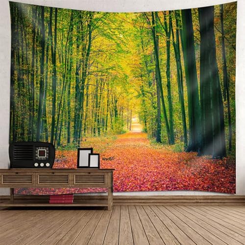 Tolldek Wandteppich Natur Landschaft 350 x 256 cm, Baum Pfade Blätter Wandbehang Grün Fuchsia Wandteppiche Tapestry für Zimmer Wohnheim Schlafazimmer von Tolldek
