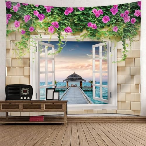Tolldek Wandteppich Natur Landschaft 350 x 256 cm, Fenster Blumen Meer Wandbehang Khaki Grün Wandtuch Tapestry für Schlafzimmer Wohnzimmer Tolldek Wandteppich Natur Landschaft 350 x 256 cm, Fenster Blumen Meer Wandbehang Khaki Grün Wandtuch Tapestry für Schlafzimmer Wohnzimmer von Tolldek