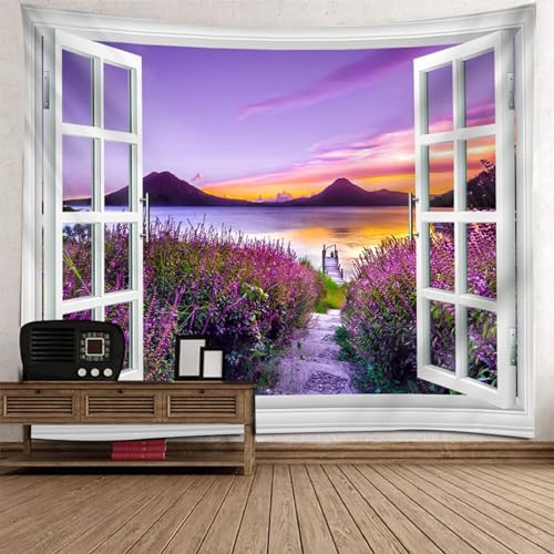 Tolldek Wandteppich Natur Landschaft 350 x 256 cm, Fenster Lavendel Tapisserie Weiß Lila Tapisserie Wandbehang Hausdekor Zubehör für Schlafzimmer Wohnzimmer Kinderzimmer Tolldek Wandteppich Natur Landschaft 350 x 256 cm, Fenster Lavendel Tapisserie Weiß Lila Tapisserie Wandbehang Hausdekor Zubehör für Schlafzimmer Wohnzimmer Kinderzimmer von Tolldek