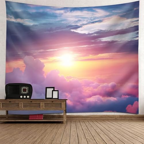 Tolldek Wandteppich Natur Landschaft 350 x 256 cm, Sonnenaufgang Himmel Wandtuch Grau Orange Rose Wandteppiche Hausdekor mit Art Nature Dekorationen von Tolldek