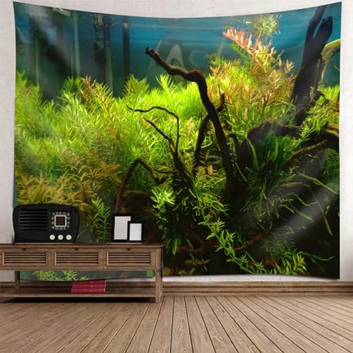 Tolldek Wandteppich Natur Landschaft Braun Grün, Tapisserie Wandbehang Seetang Pflanze Wandtuch Tuch für Tischdecke Schlafzimmer Decor, 210 x 140 cm von Tolldek