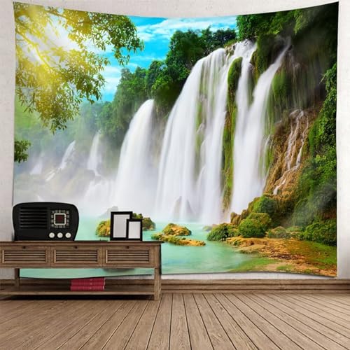 Tolldek Wandteppich Natur Landschaft Grün Blau Weiß, Wandtuch Berg Wasserfall Wandbehang Tuch für Wohnzimmer Wanddeko, 260 x 240 cm von Tolldek