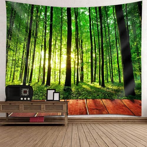 Tolldek Wandteppich Natur Landschaft Grün Schwarz, Wandteppiche Baum Dschungel Tapisserie Heimdekorationen für Tischdecke Wohnzimmer Schlafzimmer Decor, 260 x 240 cm von Tolldek