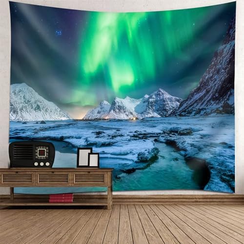 Tolldek Wandteppich Natur Landschaft Grün Weiß, Wandtuch Aurora Schneeberg Wandteppiche Heimdekorationen Dekoration für Wohnung, 260 x 240 cm von Tolldek