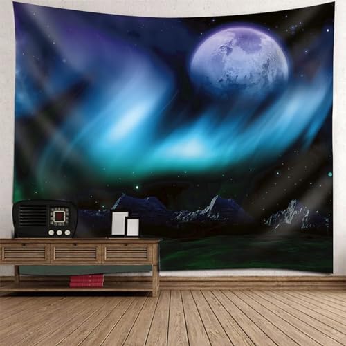 Tolldek Wandteppich Natur Landschaft Schwarz Blau, Wandteppiche Aurora Berg Mond Tapisserie Heimdekorationen für Wohnzimmer Decor, 210 x 140 cm Tolldek Wandteppich Natur Landschaft Schwarz Blau, Wandteppiche Aurora Berg Mond Tapisserie Heimdekorationen für Wohnzimmer Decor, 210 x 140 cm von Tolldek