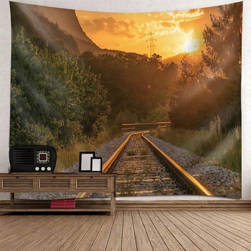 Tolldek Wandteppich Orange Braun Grün 200 x 200 cm, Natur Landschaft Wandtuch Sonnenuntergang Eisenbahn Baum Tapisserie Wandbehang Wandbehänge Wand Deokration Tolldek Wandteppich Orange Braun Grün 200 x 200 cm, Natur Landschaft Wandtuch Sonnenuntergang Eisenbahn Baum Tapisserie Wandbehang Wandbehänge Wand Deokration von Tolldek